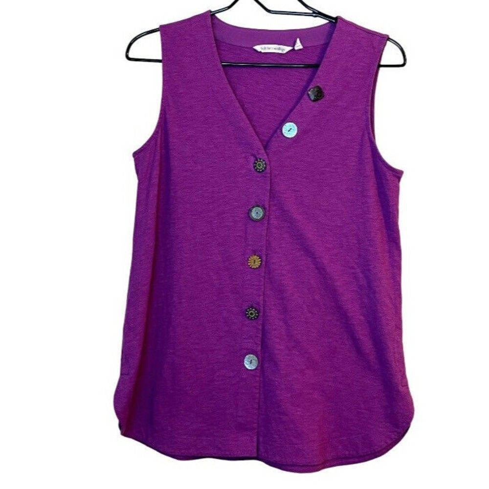Soft Surroundings Delia Tank Purple Blouse Art To Wear Shirt Button Size XS